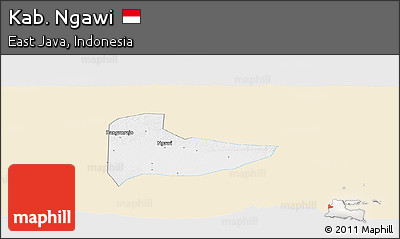 Classic Style Panoramic Map of Kab. Ngawi, single color outside