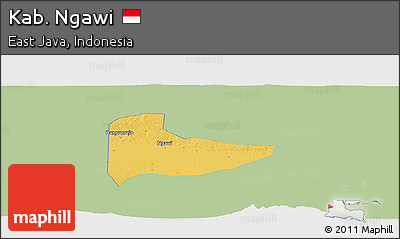 Savanna Style Panoramic Map of Kab. Ngawi, single color outside