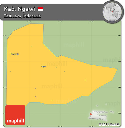 Savanna Style Simple Map of Kab. Ngawi, single color outside