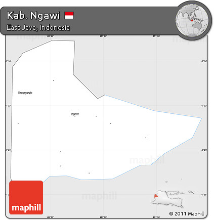 Silver Style Simple Map of Kab. Ngawi, single color outside