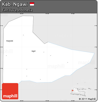 Silver Style Simple Map of Kab. Ngawi, single color outside