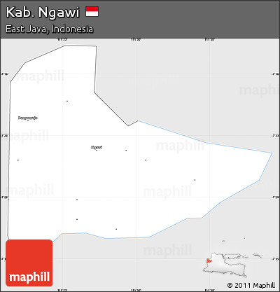 Silver Style Simple Map of Kab. Ngawi, single color outside