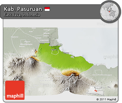 Physical 3D Map of Kab. Pasuruan, lighten, semi-desaturated
