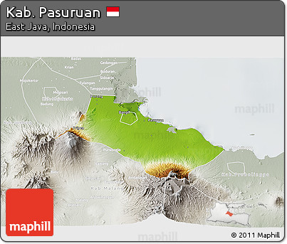 Physical 3D Map of Kab. Pasuruan, lighten, semi-desaturated