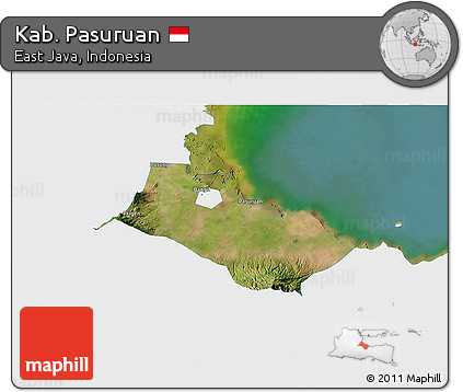 Satellite 3D Map of Kab. Pasuruan, single color outside