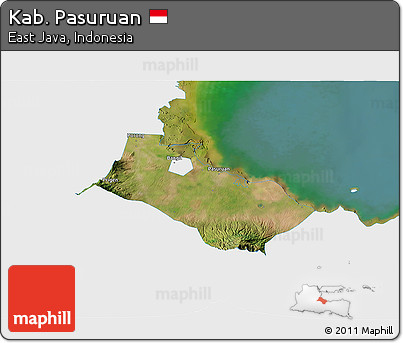 Satellite 3D Map of Kab. Pasuruan, single color outside
