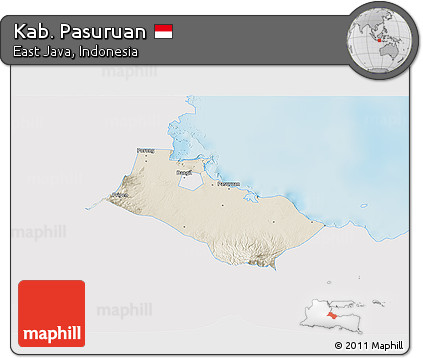 Shaded Relief 3D Map of Kab. Pasuruan, single color outside