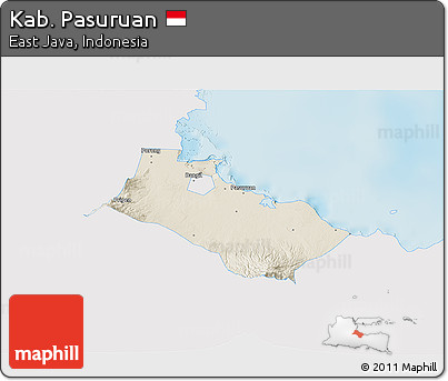 Shaded Relief 3D Map of Kab. Pasuruan, single color outside