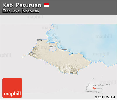 Shaded Relief 3D Map of Kab. Pasuruan, single color outside