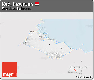 Silver Style 3D Map of Kab. Pasuruan, single color outside