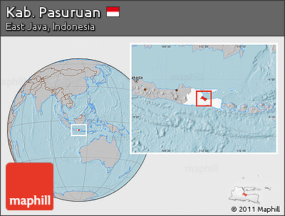 Gray Location Map of Kab. Pasuruan, highlighted parent region, hill shading