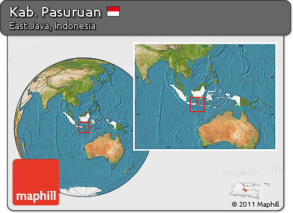 Satellite Location Map of Kab. Pasuruan, highlighted country, highlighted parent region, within the entire country