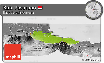 Physical Panoramic Map of Kab. Pasuruan, desaturated