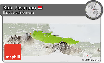 Physical Panoramic Map of Kab. Pasuruan, lighten, semi-desaturated