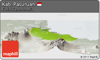 Physical Panoramic Map of Kab. Pasuruan, lighten, semi-desaturated