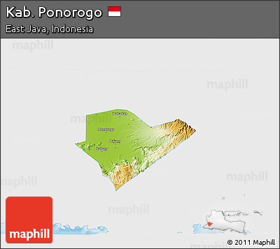 Physical 3D Map of Kab. Ponorogo, single color outside