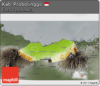 Physical 3D Map of Kab. Probolinggo, darken, semi-desaturated