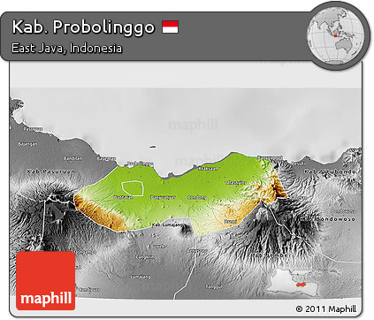 Physical 3D Map of Kab. Probolinggo, desaturated