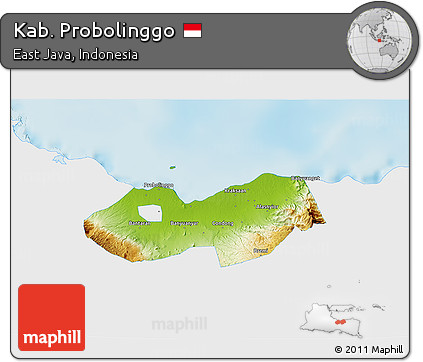Physical 3D Map of Kab. Probolinggo, single color outside
