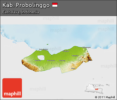 Physical 3D Map of Kab. Probolinggo, single color outside