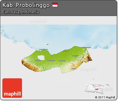 Physical 3D Map of Kab. Probolinggo, single color outside