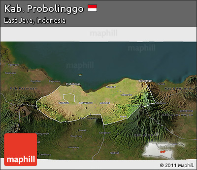 Satellite 3D Map of Kab. Probolinggo, darken