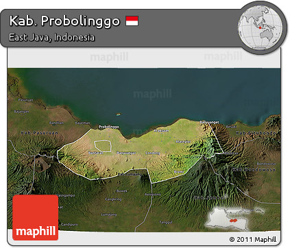Satellite 3D Map of Kab. Probolinggo, darken