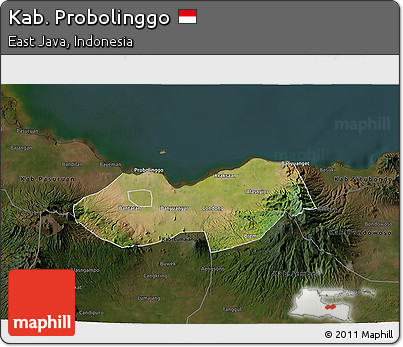 Satellite 3D Map of Kab. Probolinggo, darken