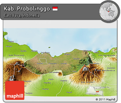 Satellite 3D Map of Kab. Probolinggo, physical outside