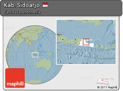 Savanna Style Location Map of Kab. Sidoarjo, highlighted parent region, hill shading