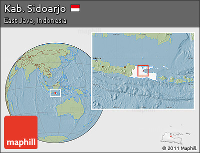 Savanna Style Location Map of Kab. Sidoarjo, highlighted parent region, hill shading