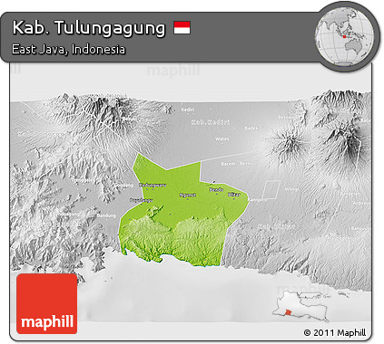 Physical 3D Map of Kab. Tulungagung, lighten, desaturated