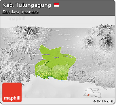 Physical 3D Map of Kab. Tulungagung, lighten, desaturated
