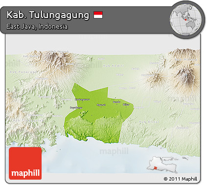 Physical 3D Map of Kab. Tulungagung, lighten