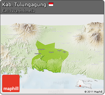Physical 3D Map of Kab. Tulungagung, lighten