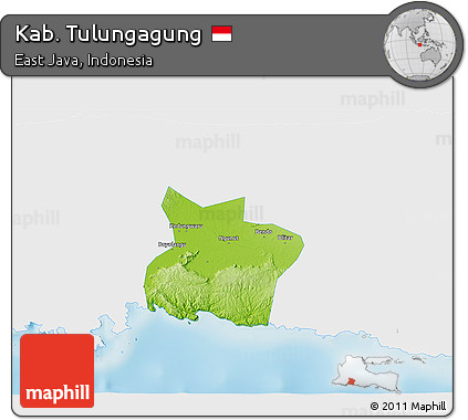 Physical 3D Map of Kab. Tulungagung, single color outside