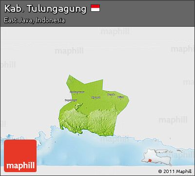 Physical 3D Map of Kab. Tulungagung, single color outside