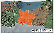 Political 3D Map of Kab. Tulungagung, darken, semi-desaturated