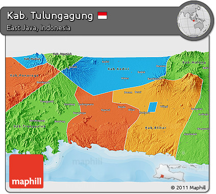 Political 3D Map of Kab. Tulungagung