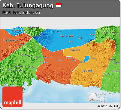 Political 3D Map of Kab. Tulungagung