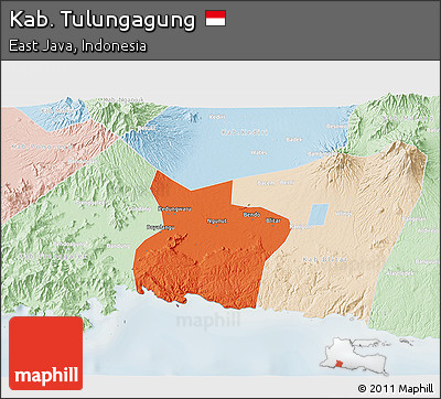 Political 3D Map of Kab. Tulungagung, lighten