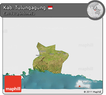 Satellite 3D Map of Kab. Tulungagung, single color outside