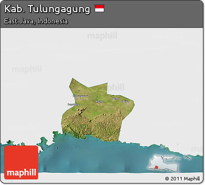 Satellite 3D Map of Kab. Tulungagung, single color outside