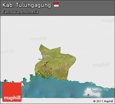Satellite 3D Map of Kab. Tulungagung, single color outside