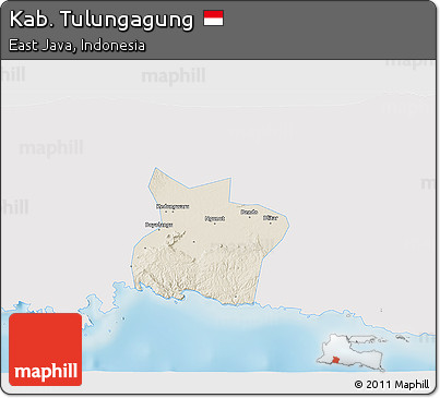 Shaded Relief 3D Map of Kab. Tulungagung, single color outside