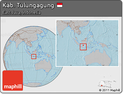 Gray Location Map of Kab. Tulungagung, highlighted parent region, within the entire country, hill shading
