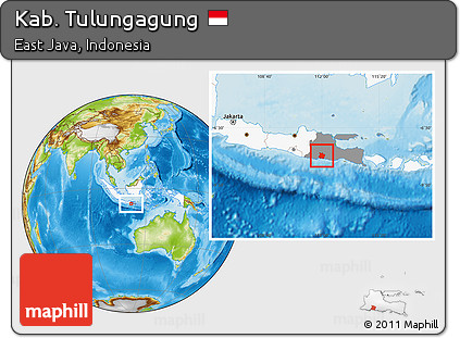 Physical Location Map of Kab. Tulungagung, highlighted country, highlighted parent region