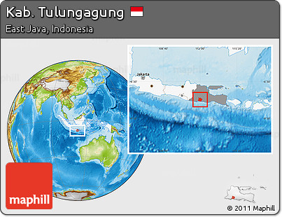 Physical Location Map of Kab. Tulungagung, highlighted country, highlighted parent region