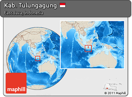 Shaded Relief Location Map of Kab. Tulungagung, within the entire country