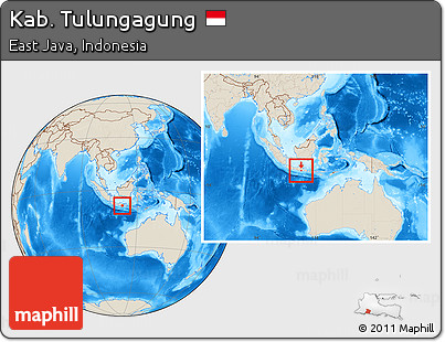 Shaded Relief Location Map of Kab. Tulungagung, within the entire country